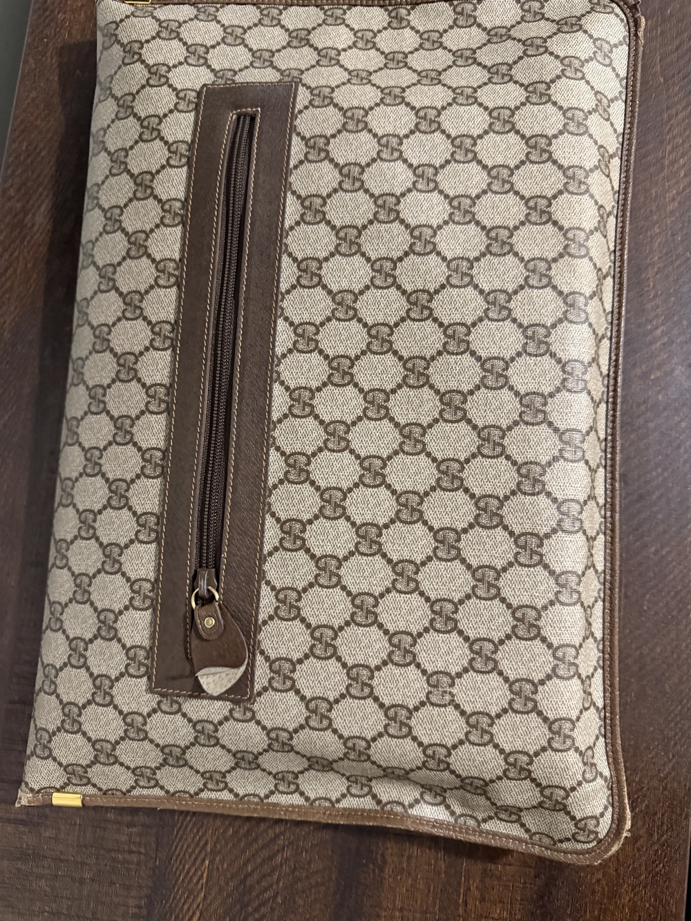Gucci Beige & Brown Monogram Canvas Wristlet Clutch